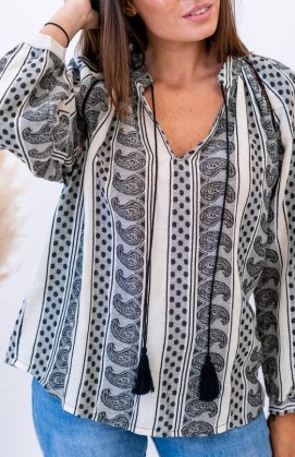 Blouse ZEHIA écru/anthracite Banditas