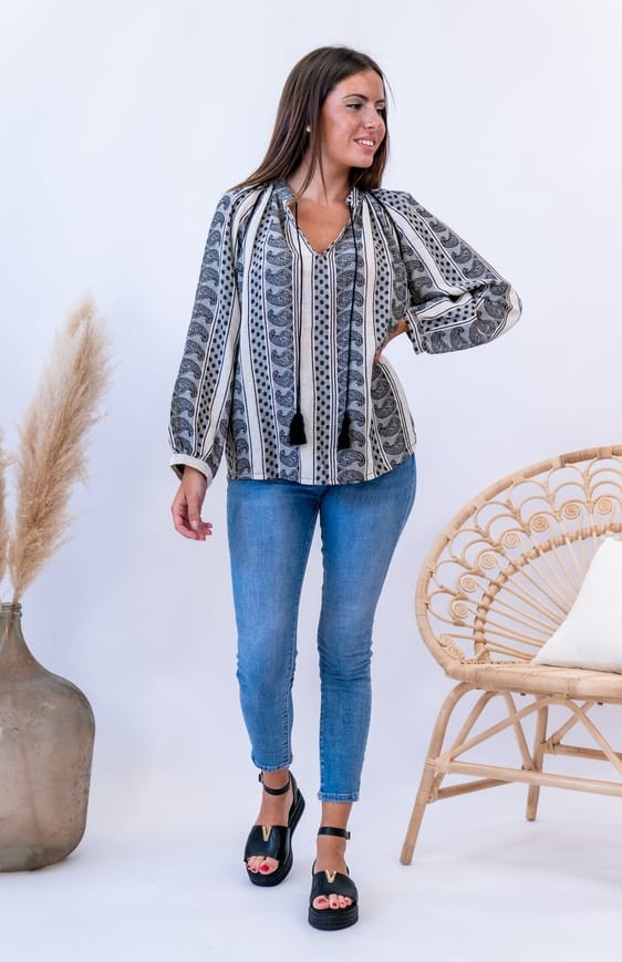 Blouse ZEHIA écru/anthracite Banditas