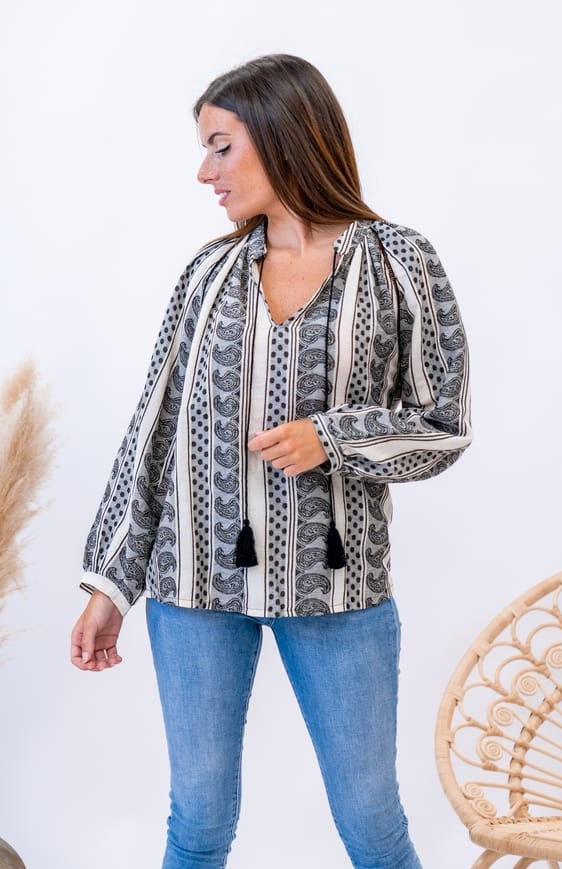 Blouse ZEHIA écru/anthracite Banditas