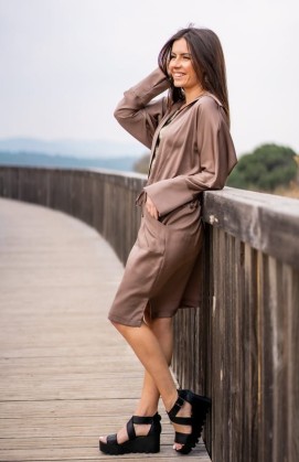 Robe ANELISE midi taupe foncé