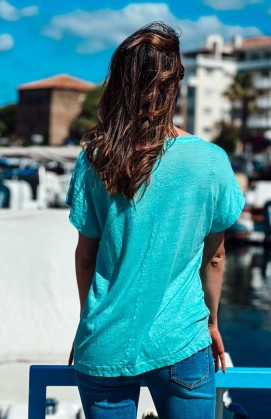 T-shirt LOU turquoise manches courtes
