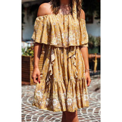 Robe VIOLETA courte manches courtes moutarde