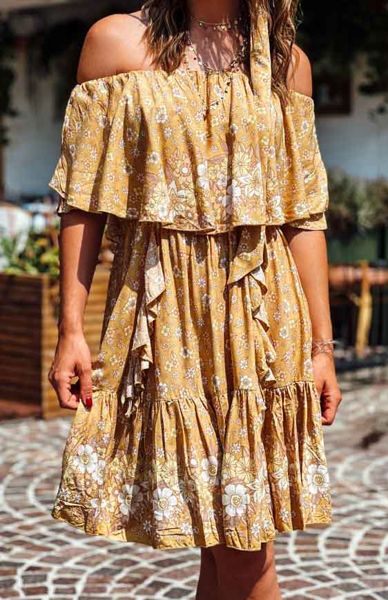 Mustard VIOLETA short sleeves dress