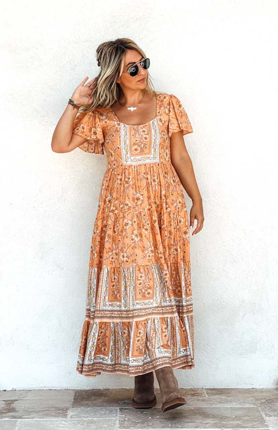 Robe ELISA Longue Manches courtes Orange
