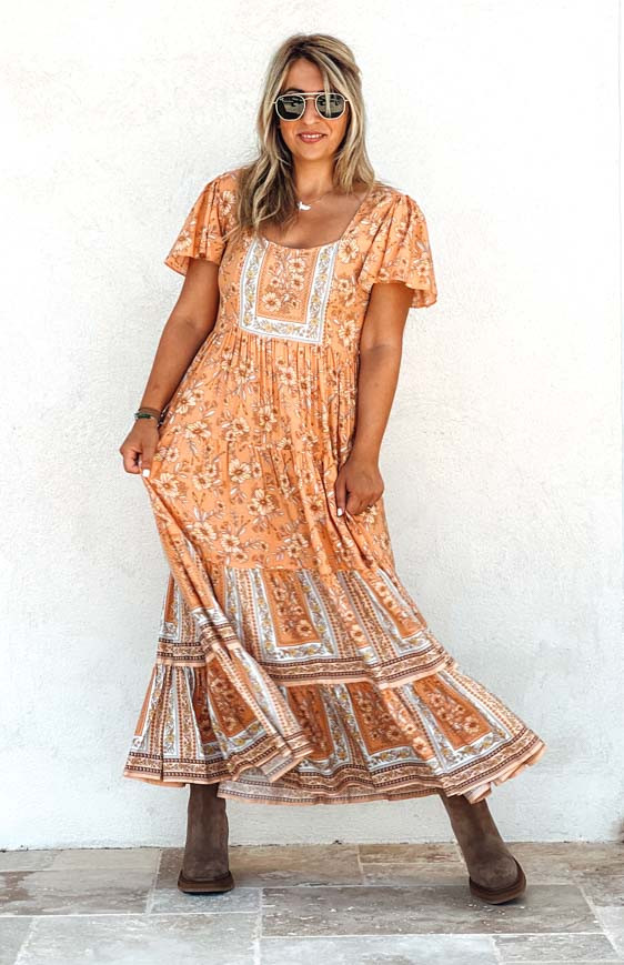 Robe ELISA Longue Manches courtes Orange