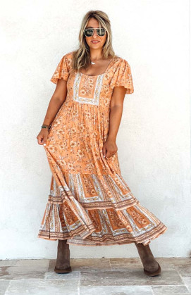 Robe ELISA Longue Manches courtes Orange