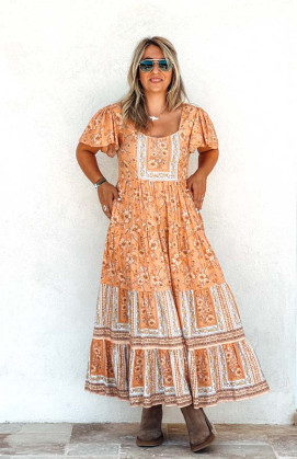 Robe ELISA Longue Manches courtes Orange