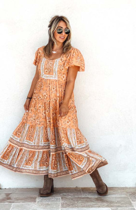 Robe ELISA Longue Manches courtes Orange