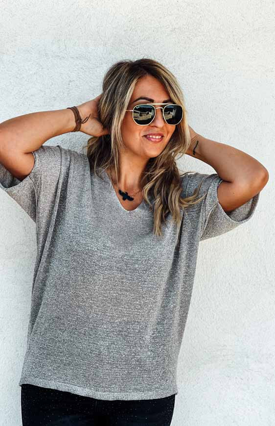 T-shirt CLEO manches courtes taupe