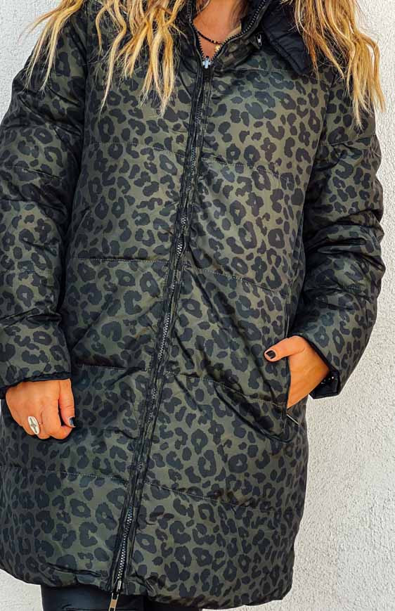 Leopard khaki ELLIE padded jacket