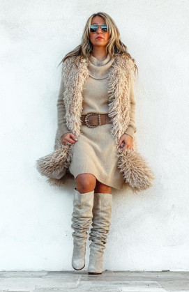 Robe pull courte TAYLOR beige