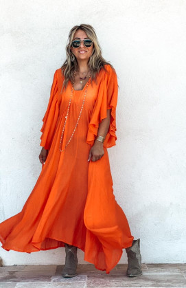 Orange ESTELLE long short sleeves dress