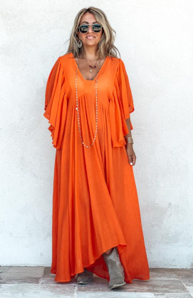 Robe ESTELLE longue manches courtes orange