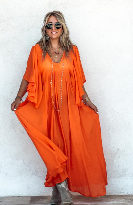 Orange ESTELLE long short sleeves dress
