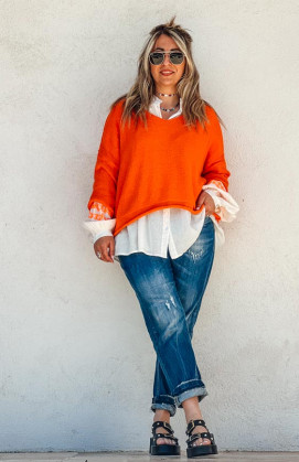 Orange VASCO 3/4 sleeves pullover