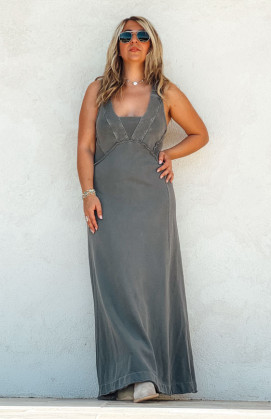 Anthracite ROBIE long strapless dress