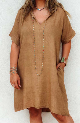 Robe LAYANA courte manches courtes camel