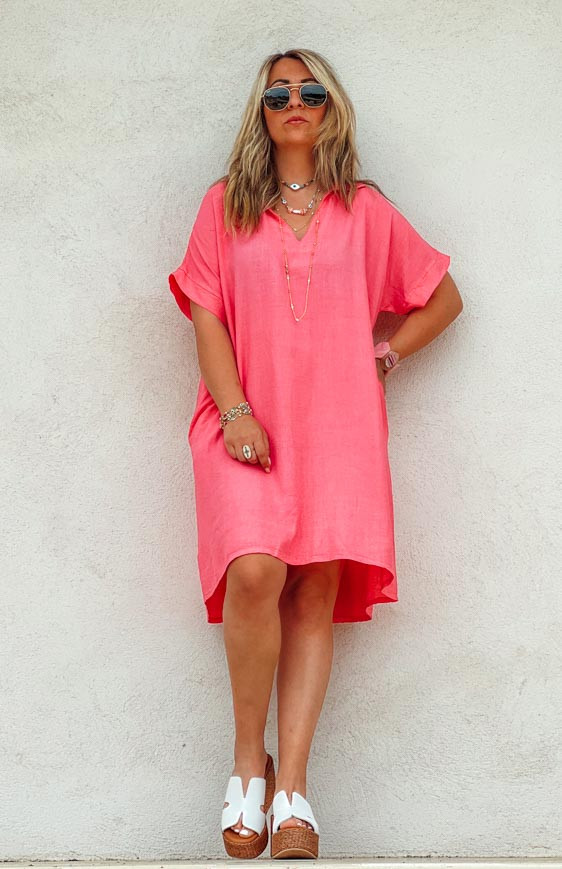 Robe LAYANA courte manches courtes rose