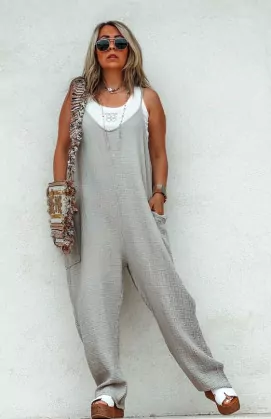 Combi pant NOELIA bretelles taupe