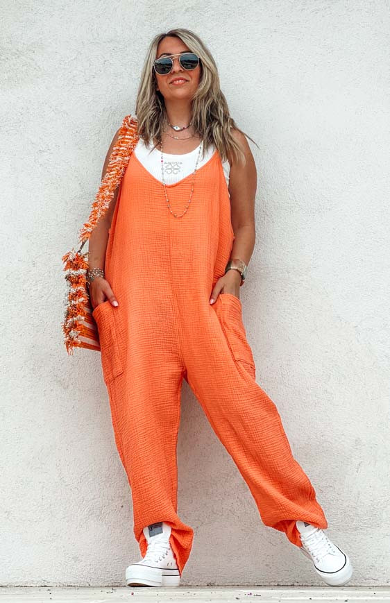 Combi pant NOELIA bretelles corail