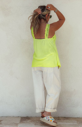 Top LOUSSINE sans manches jaune fluo