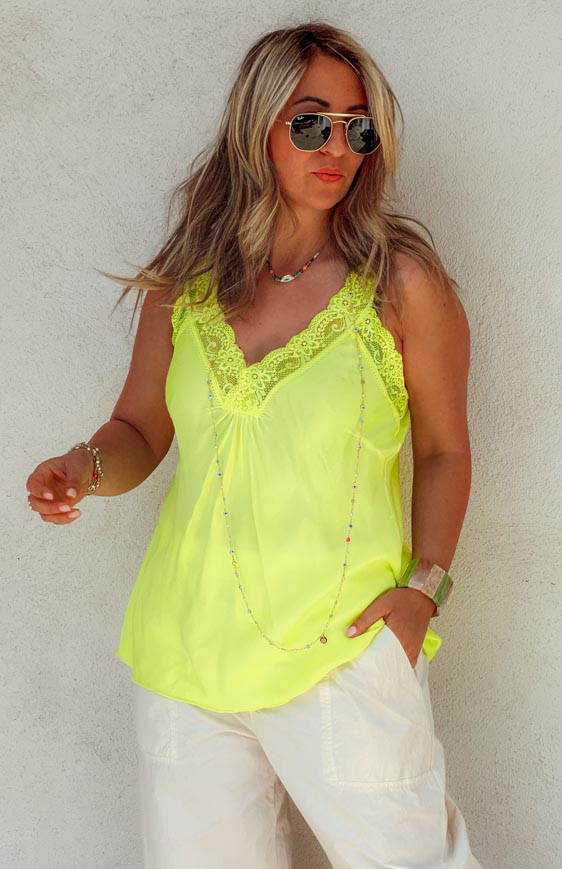 Top LOUSSINE sans manches jaune fluo