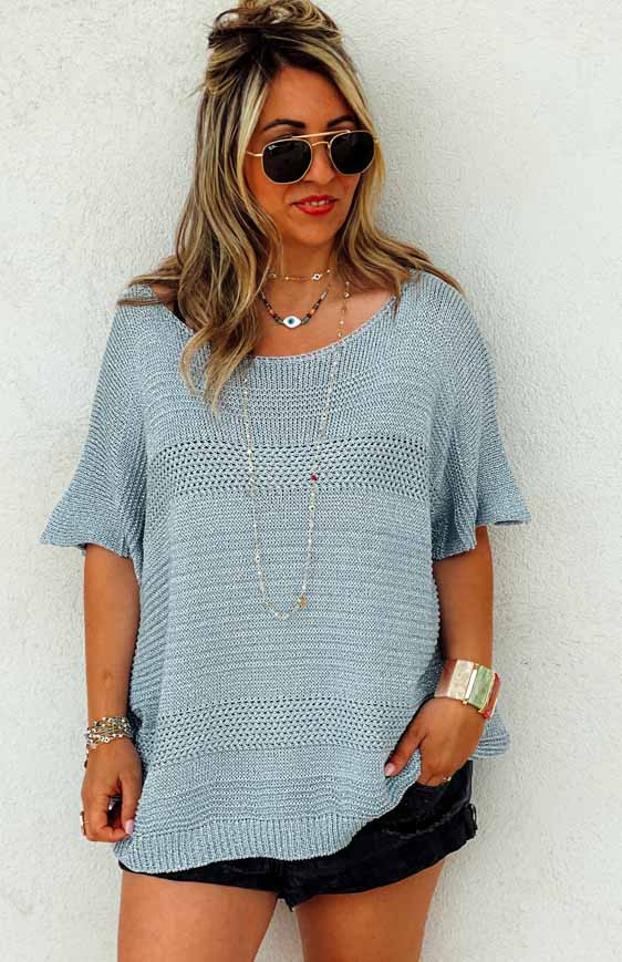 Pull FELICITY manches courtes gris clair