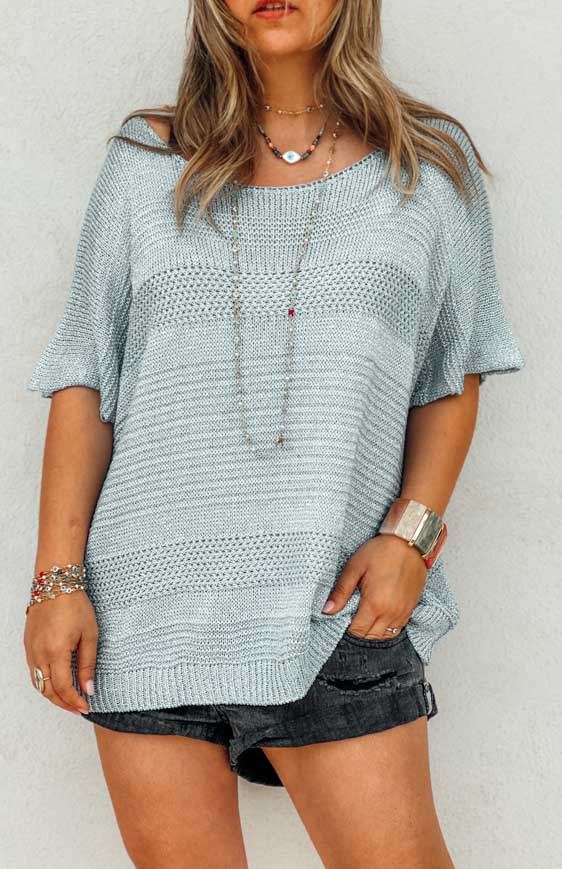Pull FELICITY manches courtes gris clair