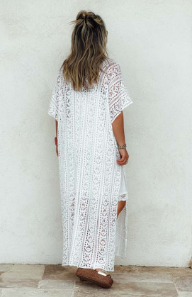 White MONA sleeveless long kaftan dress
