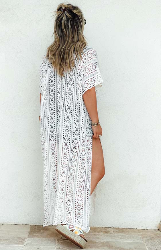 Robe kaftan MONA longue manches courtes écrue