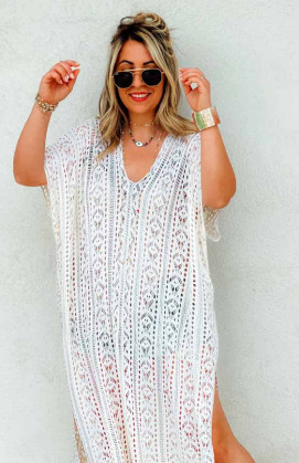 Robe kaftan MONA longue manches courtes écrue