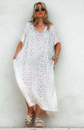 Robe kaftan MONA longue manches courtes écrue