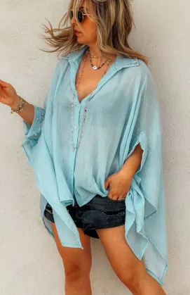 Chemise KATE manches 3/4 bleu clair