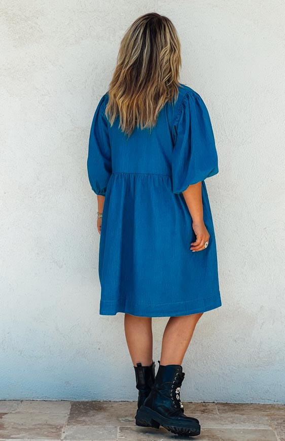 Blue LEANE short dress 3/4 sleeves