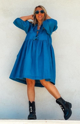 Blue LEANE short dress 3/4 sleeves