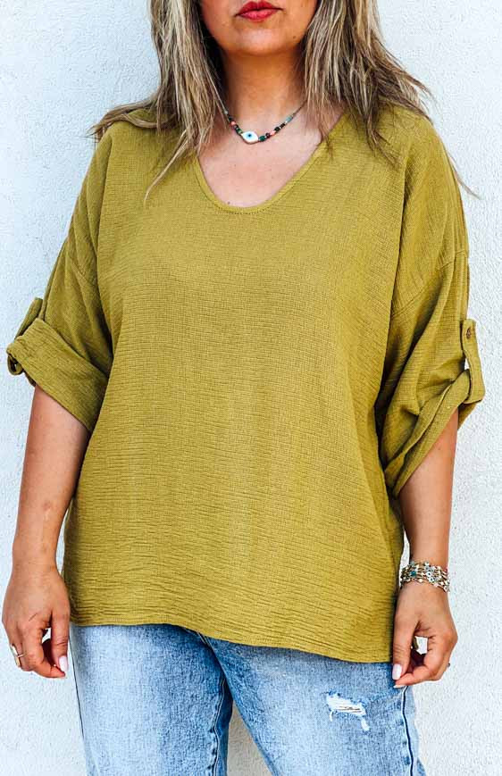 Khaki TINA 7/8 sleeves blouse