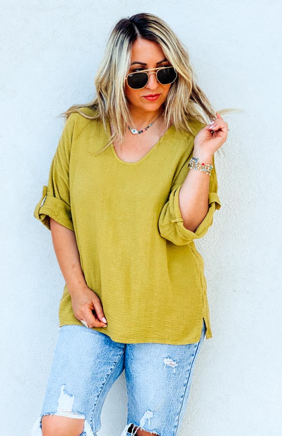 Khaki TINA 7/8 sleeves blouse