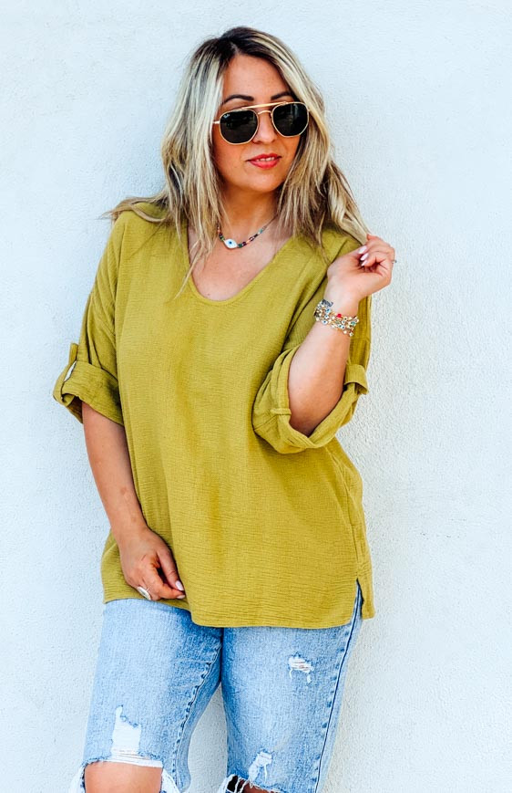 Khaki TINA 7/8 sleeves blouse