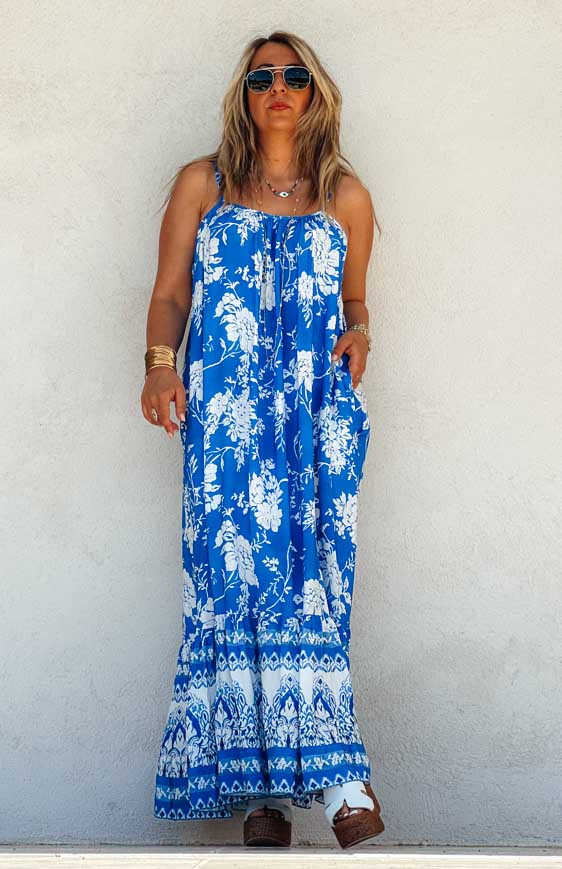 MAONA long blue strapless dress