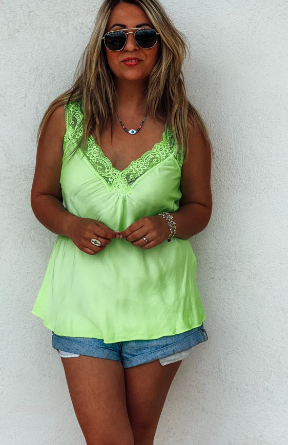 Top LOUSSINE sans manches vert fluo