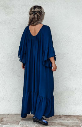 Dark blue LOUISA long dress short sleeves