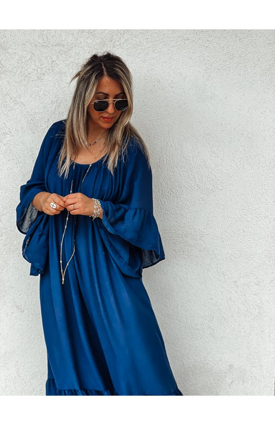 Dark blue LOUISA long dress short sleeves