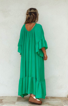 Green LOUISA long dress short sleeves