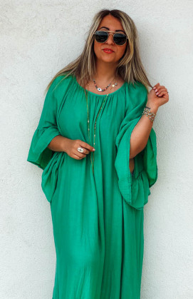 Green LOUISA long dress short sleeves