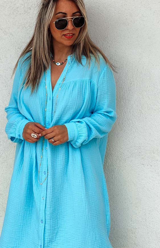 Robe chemise TRYCIA bleu ciel