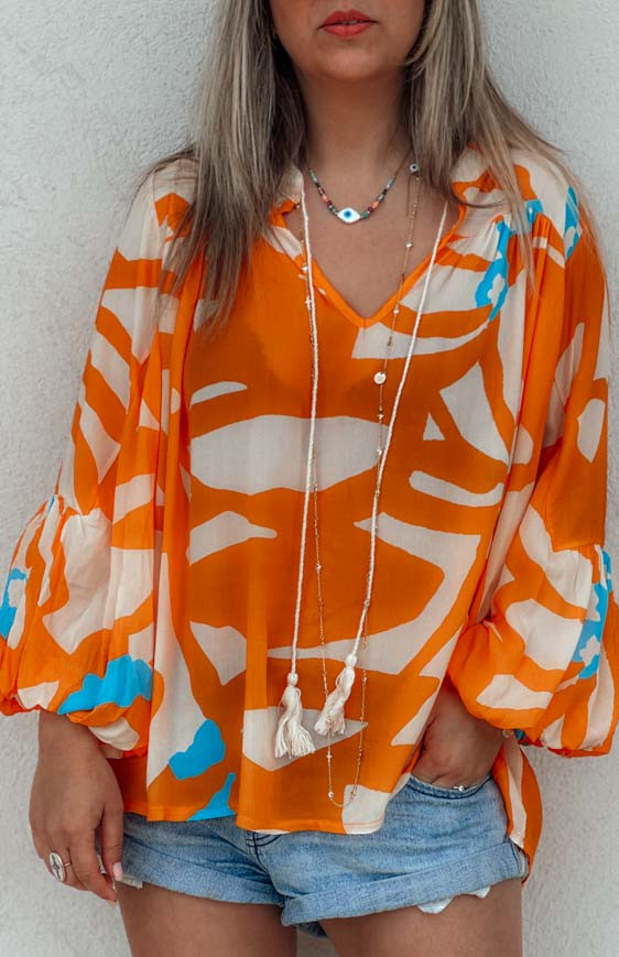 Orange CATHY blouse 7/8 sleeves