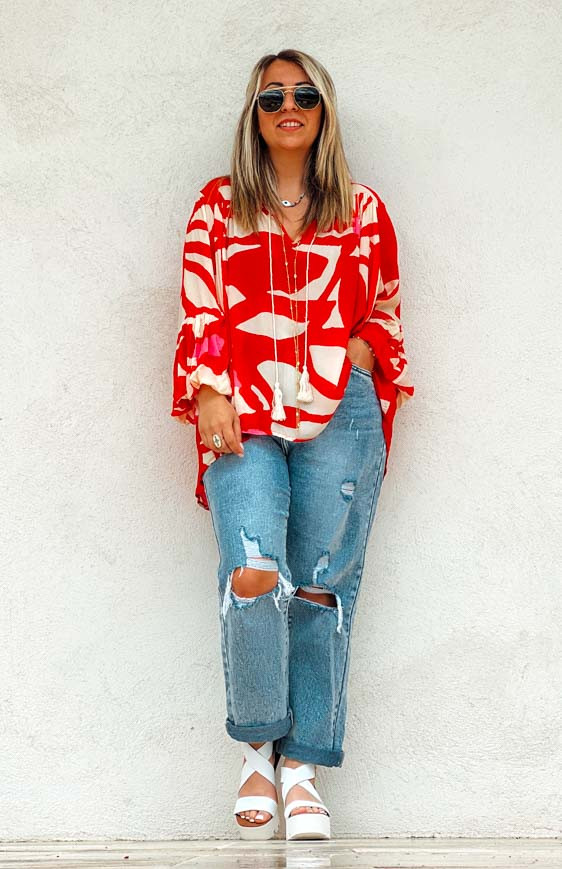 Red CATHY blouse 7/8 sleeves