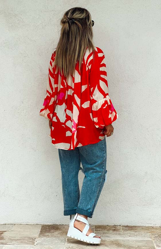 Red CATHY blouse 7/8 sleeves