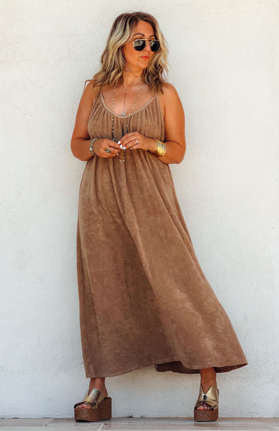 Camel DAYANA long strapless dress