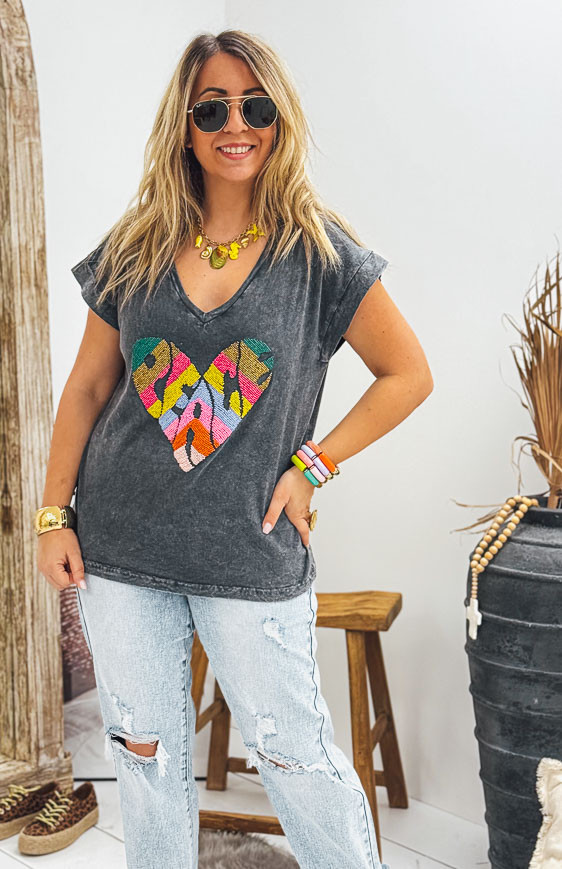 T-shirt VITORIO manches courtes noir vintage